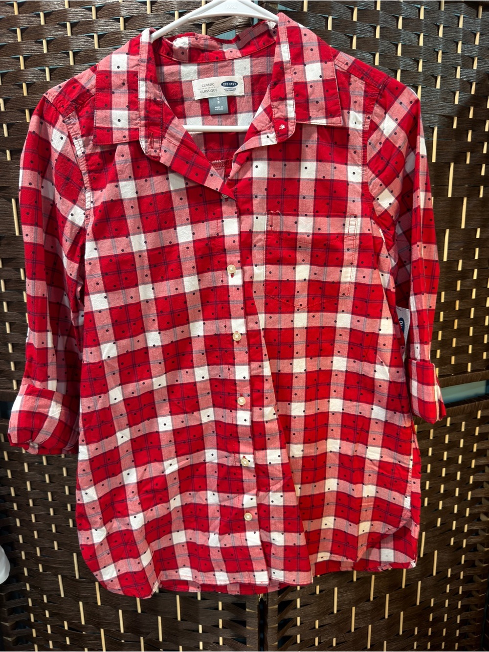 Old Navy Girls Red and White Plaid Button-Down Shirt Size small NWT